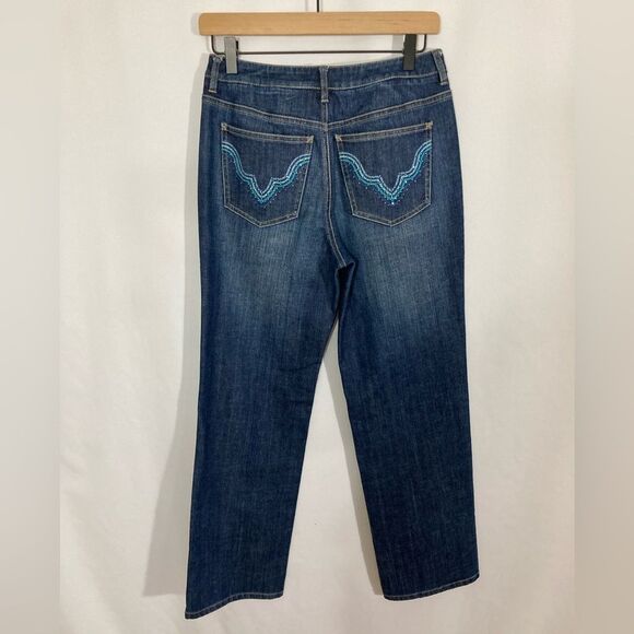 Vintage Talbots Jeans Women’s 4 Blue Denim Straight Leg Embroidered Y2K Pockets - Picture 3 of 12